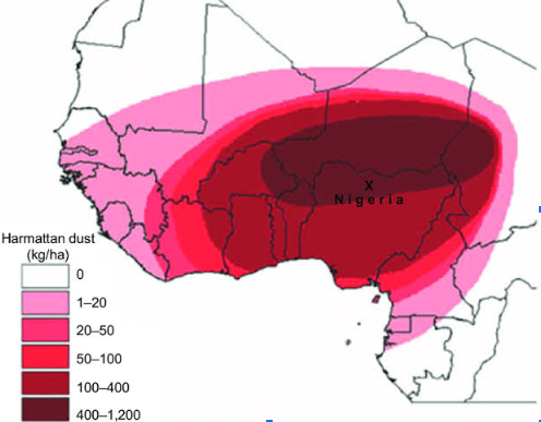 Distribution of harmattan dust particles in Africa. [www.researchgate.net]