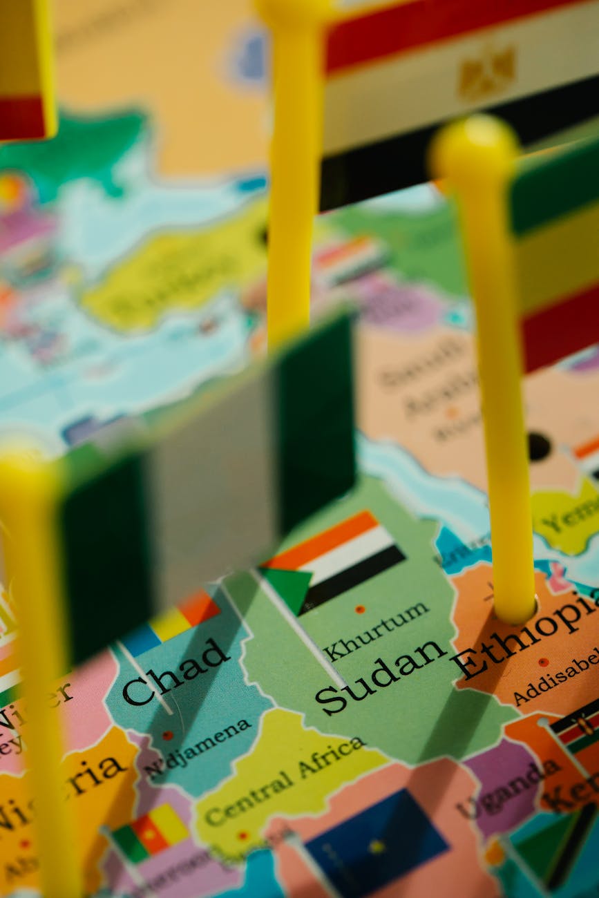 closeup of multicoloured political map